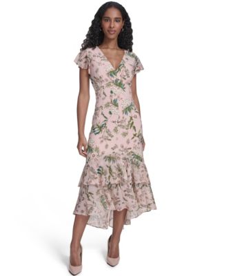 Women's Flutter Sleeve V-Neck Midi Dress