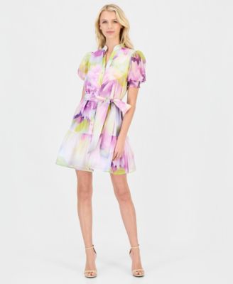Women's Puff-Sleeve Floral-Print Shirtdress