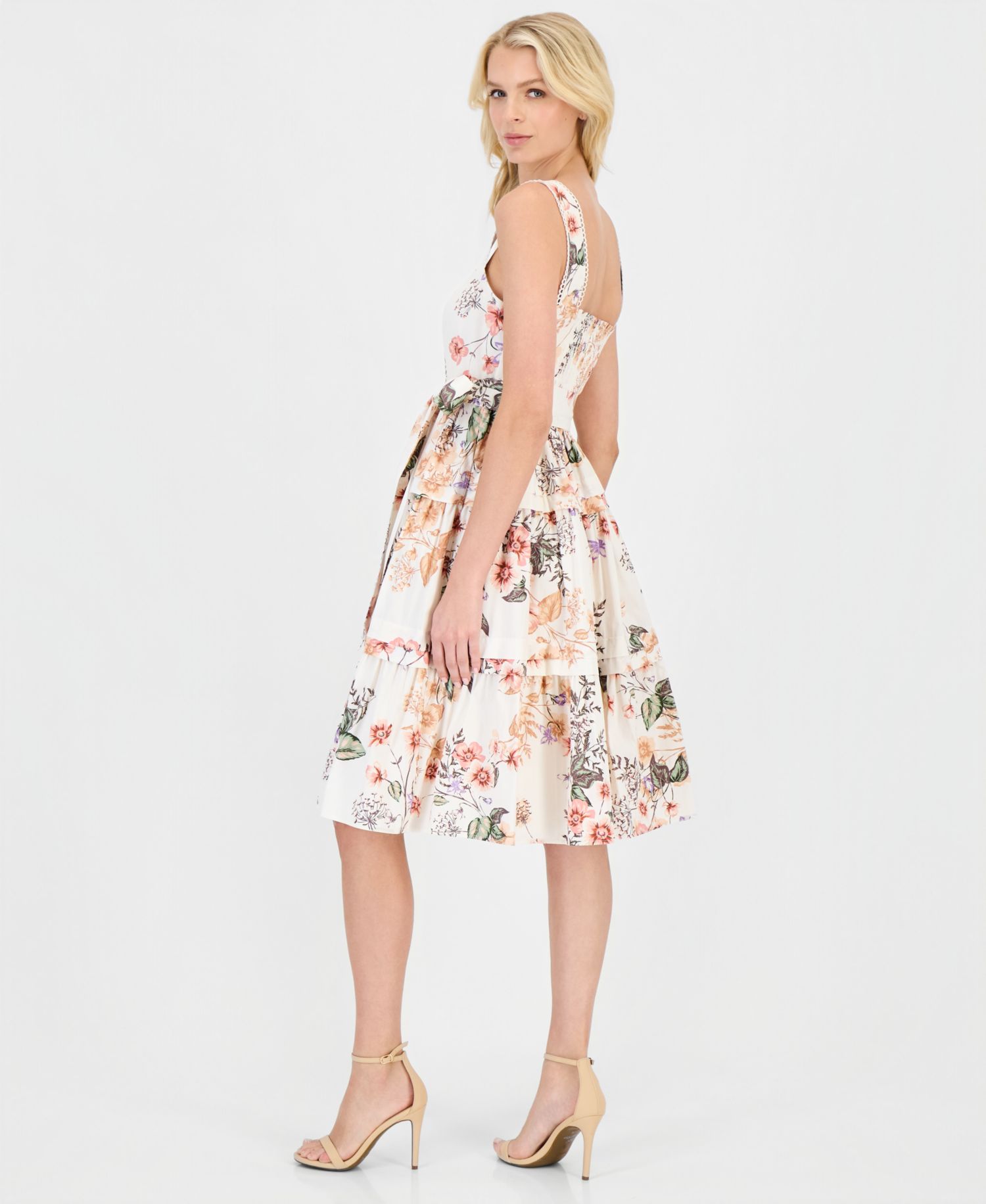 Petite Square Neck Printed Midi Dress