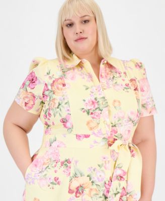 Plus Size Printed Belted Tiered Cotton Poplin Midi Dress