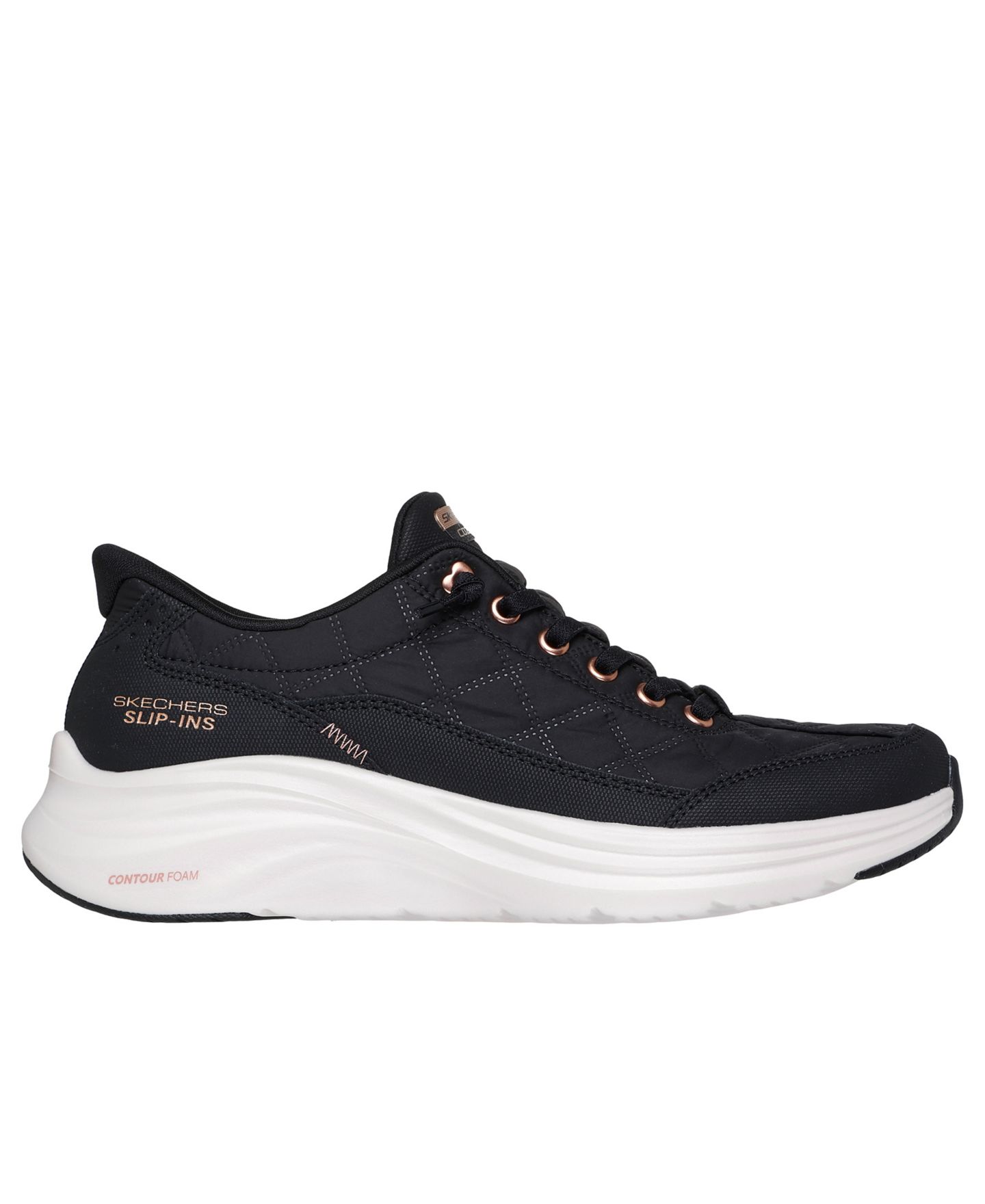 Женские кроссовки Skechers Slip-Ins: Contour Foam - Cozy Fit Golden Hour Walking, цвет: Чёрный / Золотой — фото 2