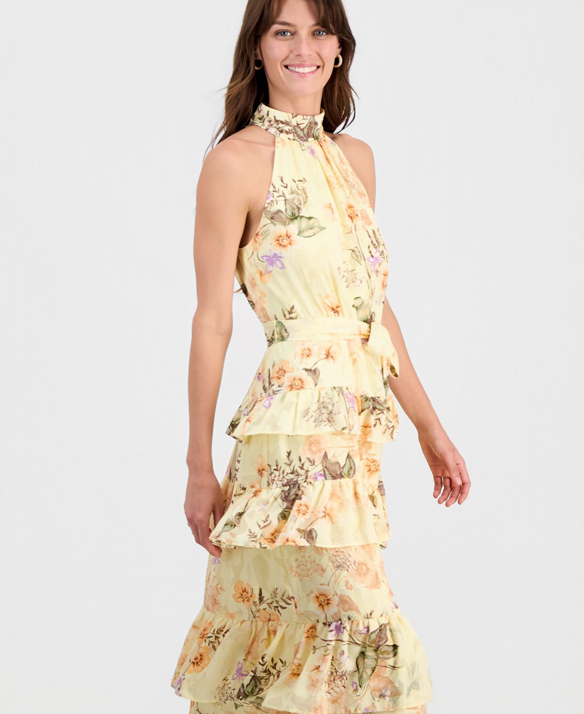 Anne Klein Women's Floral Print Halter Neck Sleeveless Maxi Dress view 2 — MAYCSS fashion products