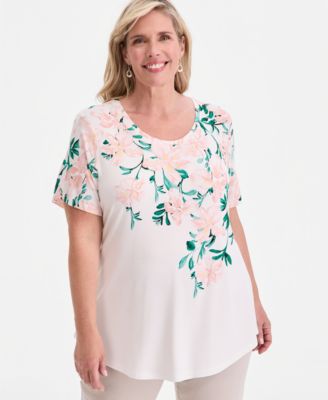 Plus Printed Scoop-Neck Short Sleeve Top