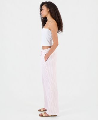 Juniors' Cotton Gauze Striped Beach Pants