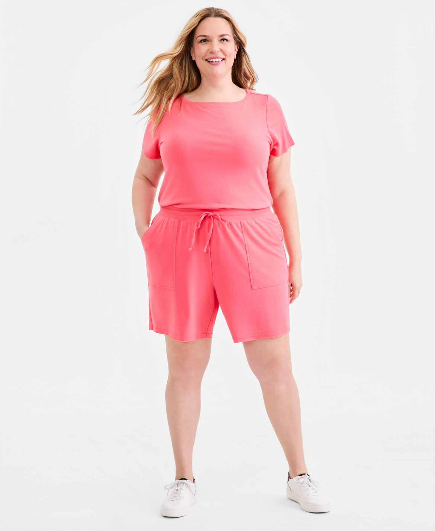 Женские шорты Style & Co Plus Size LuxLounge French Terry Pull-On, цвет: Коралловый — фото 1