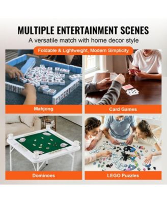 Folding Mahjong Domino Table with Green Top and Cup Holders