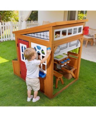 Cedar Wood Playhouse with Functional Doorbell, Windows & Storage Pockets