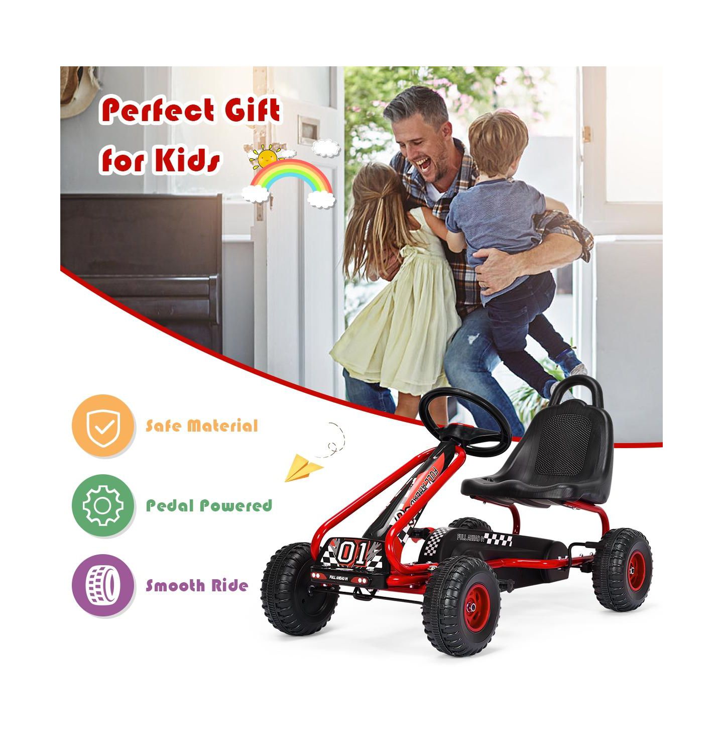 Детская игрушка GIVIMO 4-Wheel Pedal-Powered Ride-On Car with Adjustable Seat, 66 lbs Capacity, Ages 3+, цвет: Красный — фото 8