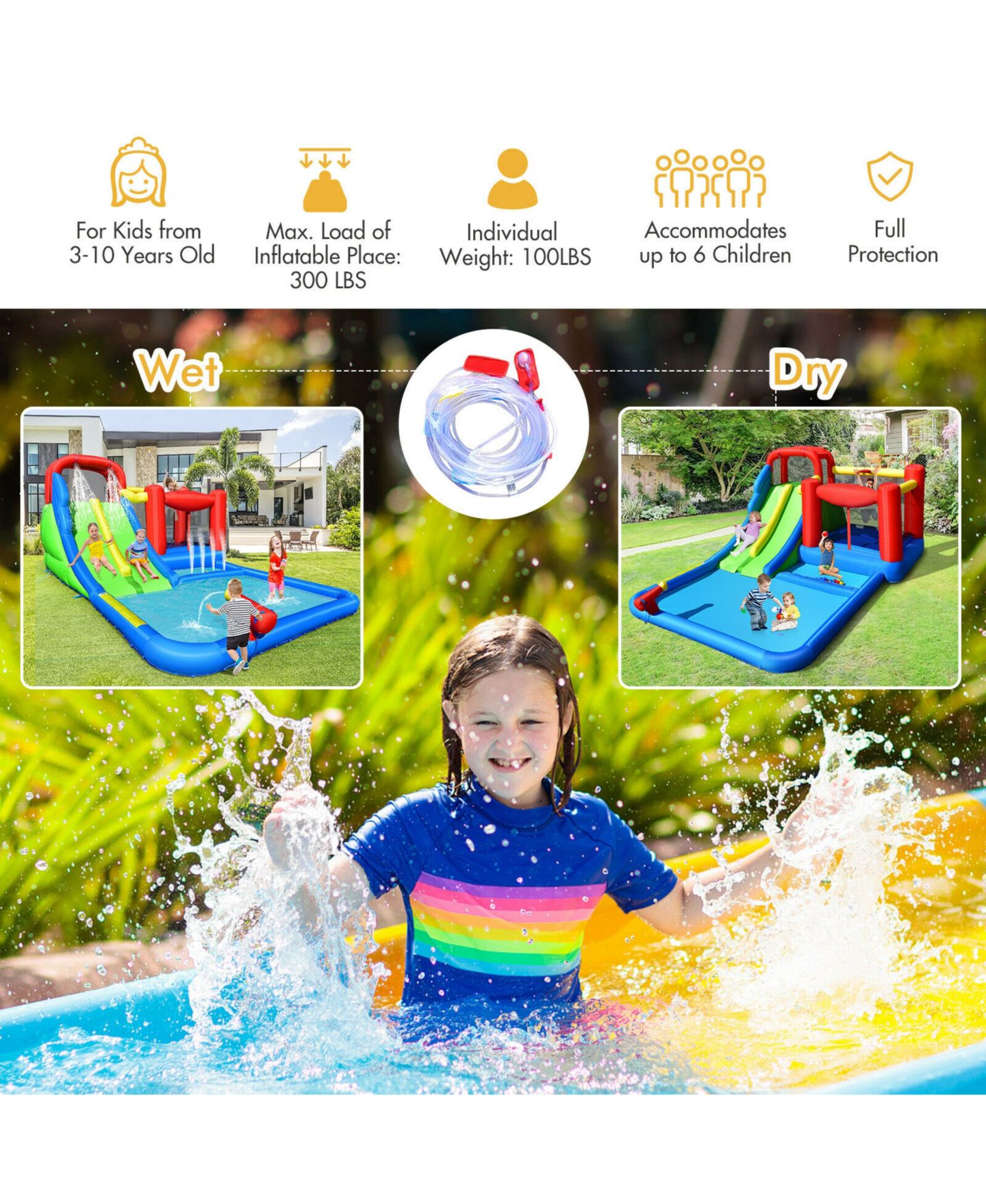 Детская игрушка SKONYON Inflatable Water Slide Bounce House, Ages 3+, цвет: Синий — фото 11