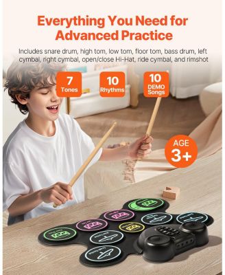 Roll-Up Electric Drum Set 9 Pads with Speakers Pedals Sticks MIDI