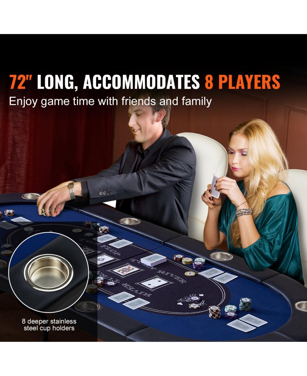 Sugift 8-Player Foldable Poker Table 72" Oval with Cup Holders and Padding