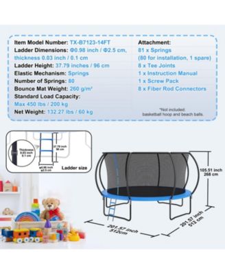 14FT Heavy Duty Trampoline with Net Ladder and Curved Poles
