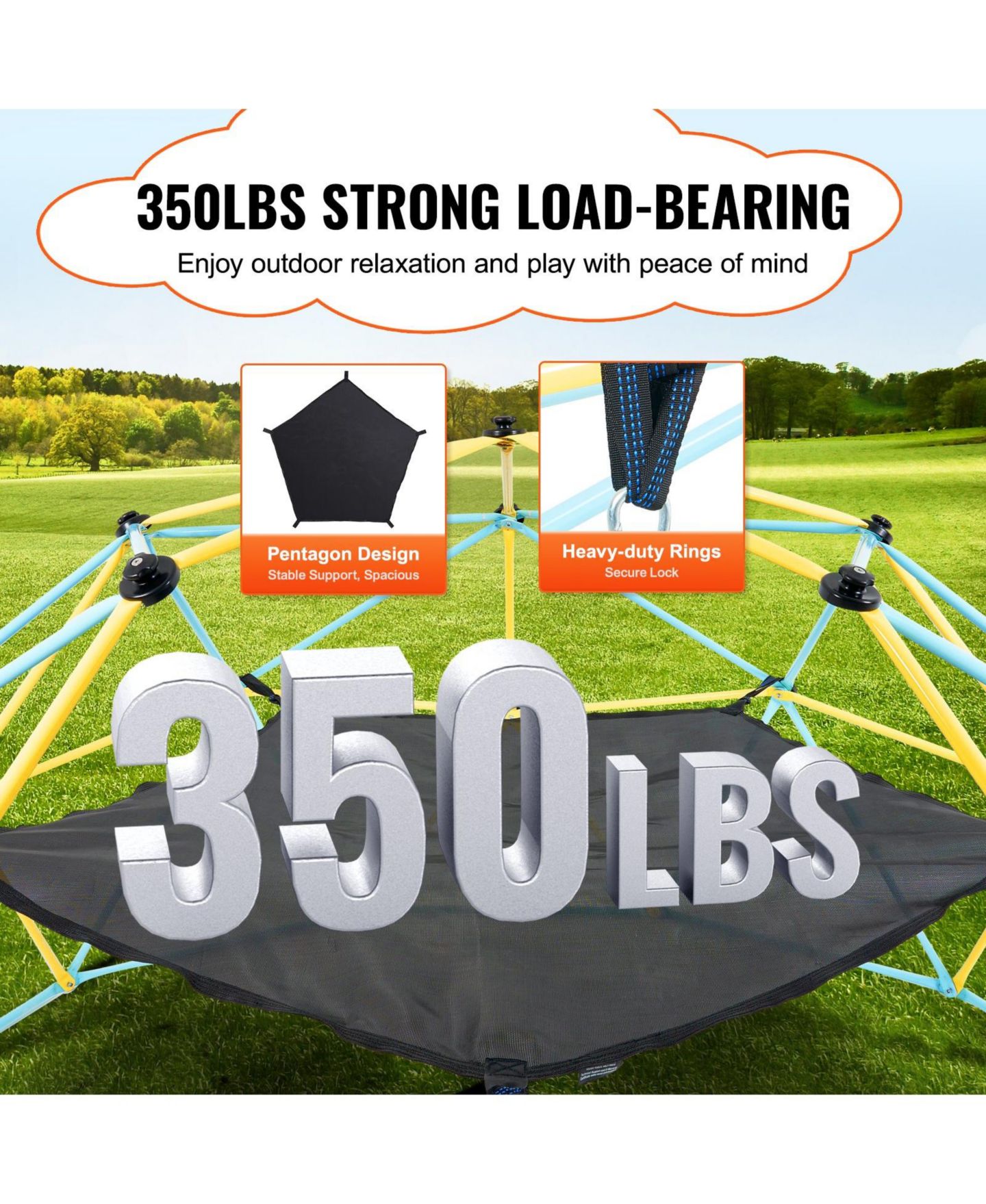 Детская игрушка SUGIFT 10-Ft Dome-Climber Hammock, 350-lb Capacity, Ages 3+, цвет: Чёрный — фото 10