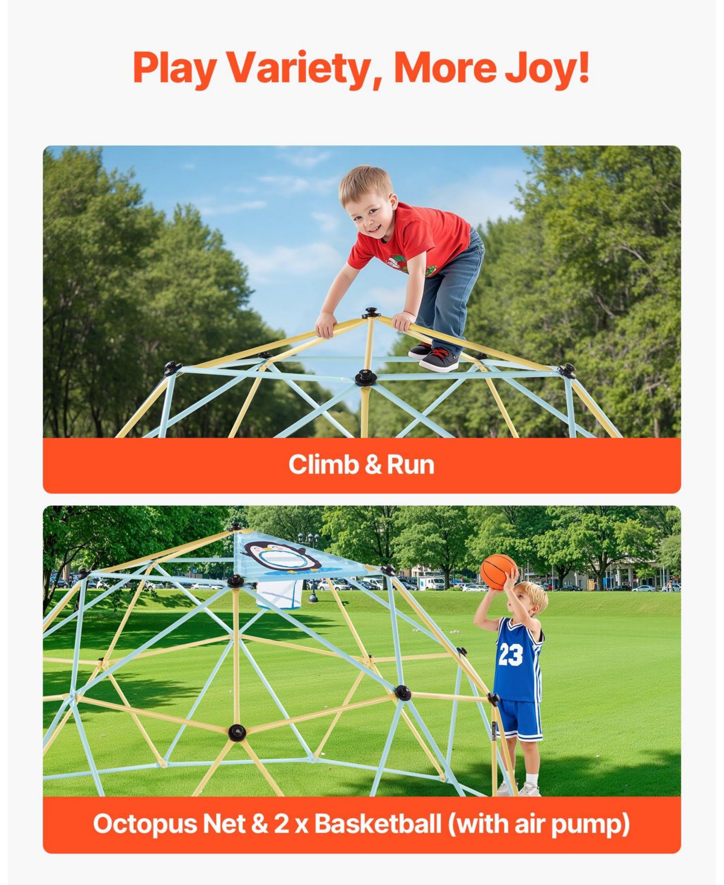 Детская игрушка SUGIFT 10FT Climbing Dome with Octopus Net and Basketballs, 1000 Lb Capacity, Ages 3-10, цвет: Жёлтый — фото 9