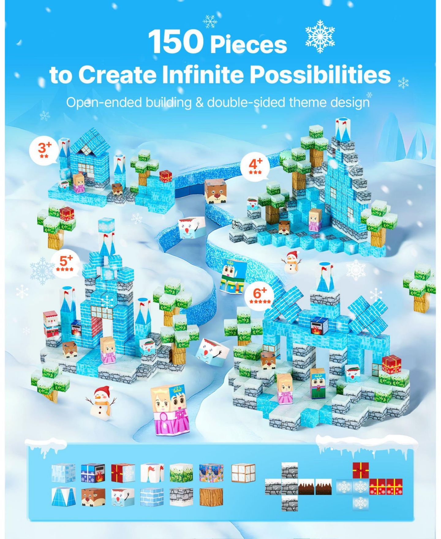 Детский конструктор SUGIFT Glacier Castle 150-Piece Magnetic Building Set, Ages 3+, цвет: Синий — фото 5