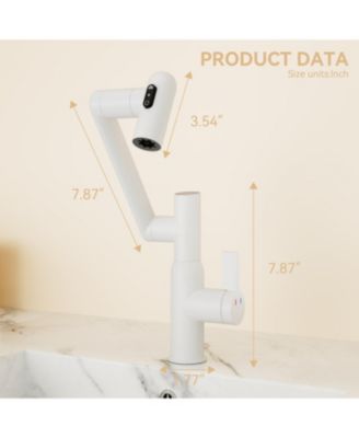 Rotatable Bathroom Faucet with Temperature Display in Fahrenheit (Batteries-Free), 3 Water Outlet Modes