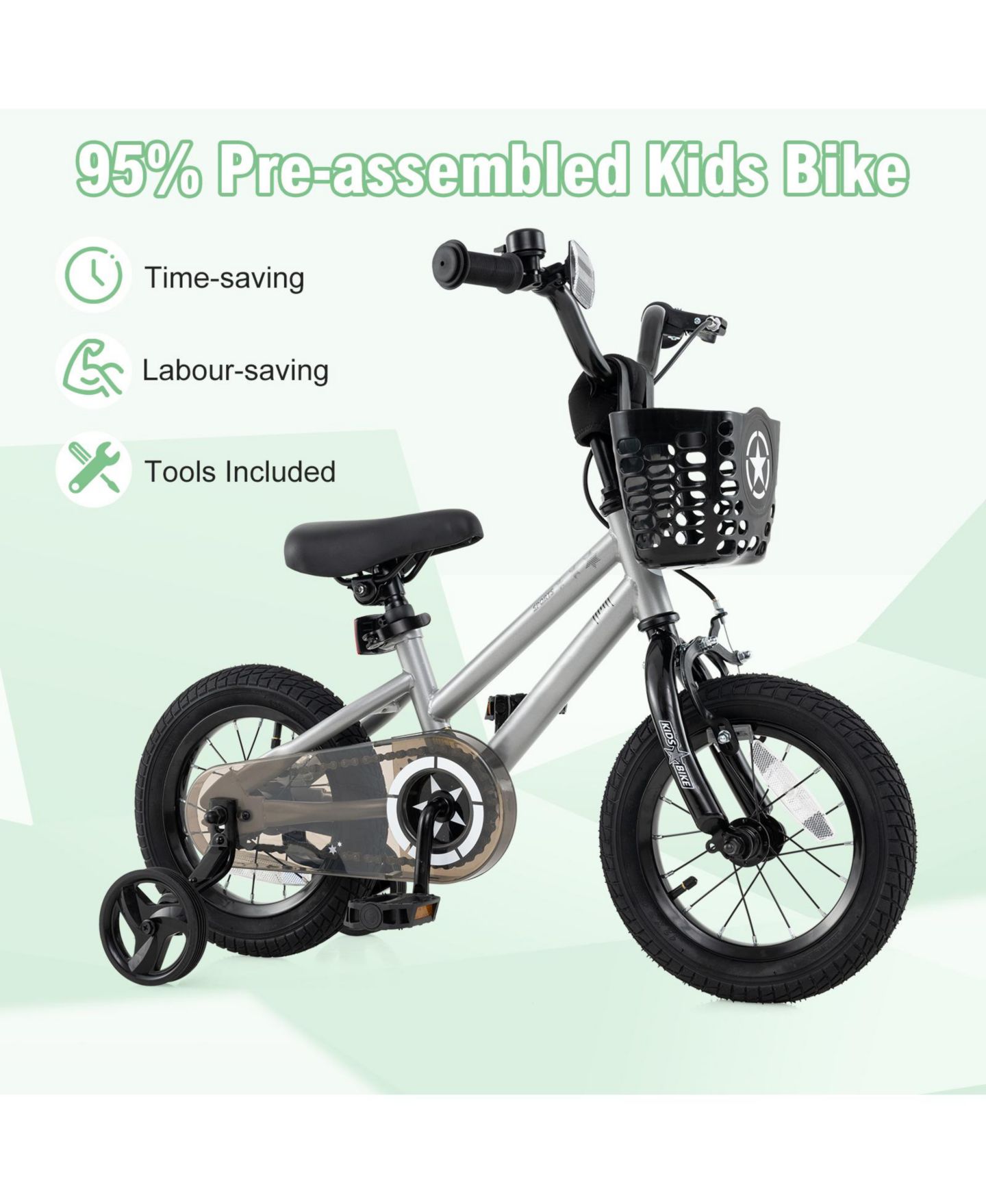 Детская игрушка SUGIFT 12-Inch Adjustable Kids Bike with Transparent Chain Cover, Ages 3-4, цвет: Чёрный — фото 6