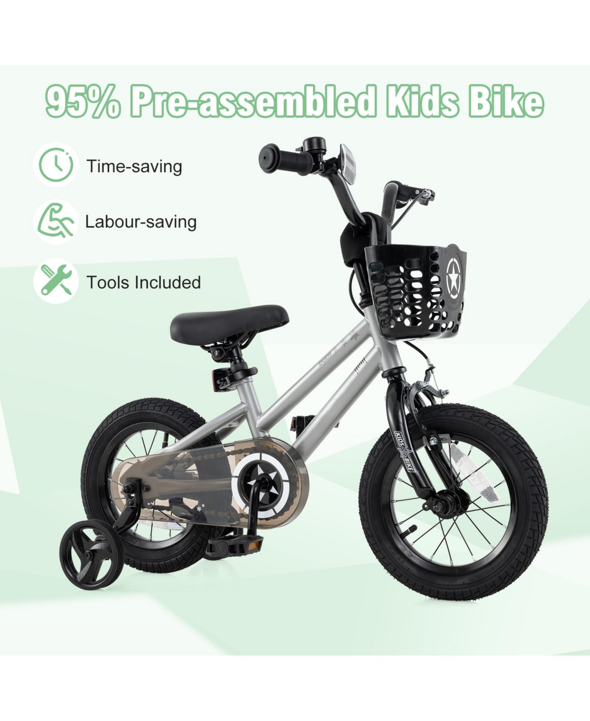 Sugift 12 Inch Kids Bike Adjustable with Transparent Chain Cover for 3-4 Years Old
