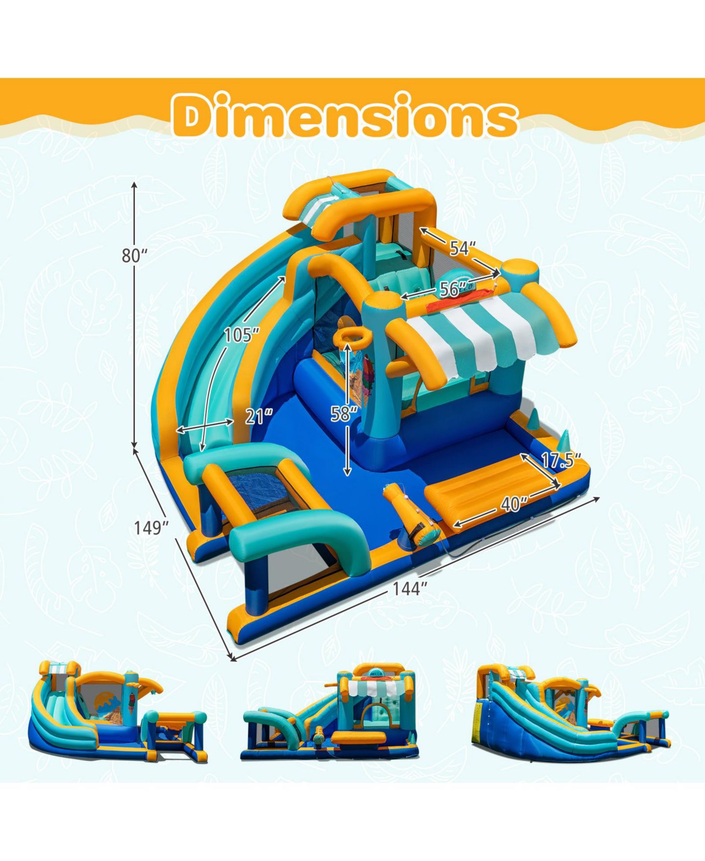 Детская игрушка SKONYON Ice-Cream Themed Inflatable Water Slide Bounce House with Games, Holds up to 5 Kids, Ages 3-12, цвет: Синий — фото 4