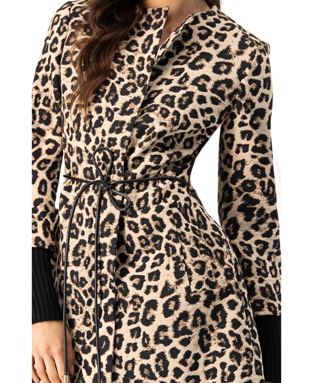 Ivonne Women's Ribbed-Cuff Long Animal Print Coat