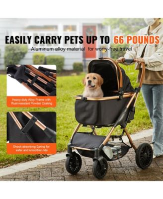 Pet Stroller 4-Wheel Dog Stroller with Brakes Detachable Carrier 66 LB Black