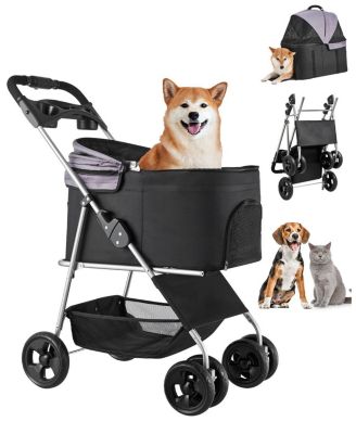 Pet Stroller 35 LB Foldable Dog Stroller 4-Wheel with Detachable Carrier