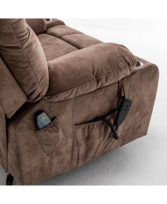 Velvet Lift Recliner with Heat and Massage Lift Sofa Chair with 2 Pockets, 2 Cup Holder, 2 Remote