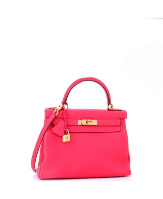 Kelly 28 Handbag Pink Clemence with Gold Hardware