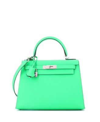  Kelly 28 Handbag Green Epsom with Palladium Hardware