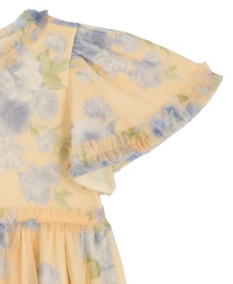 Girls' 4T-6X Floral Mesh Flutter-Sleeve Dress