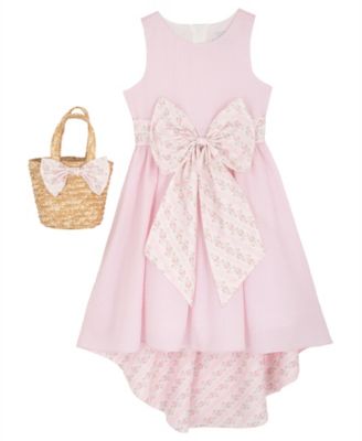 Girls' 7-16 Poplin High-Low Dress & Bag