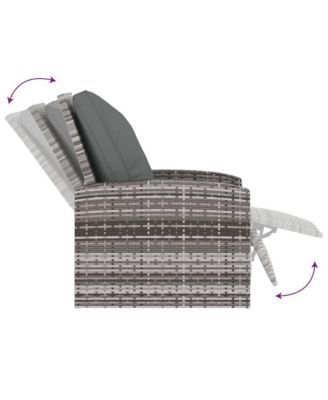 Patio Reclining Chair with Cushions Gray Poly Rattan