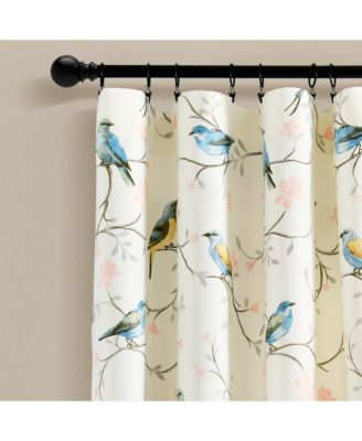 Botanical Bird And Flower Light Filtering Window Curtain Panels Pair 52"W x 84"L Multi - Bird Curtains For Bedroom - Living Room Curtains