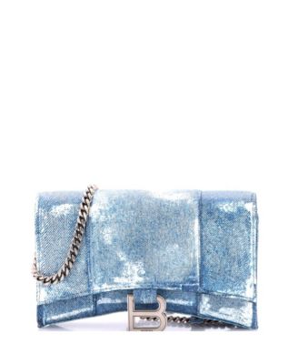 Hourglass Chain Wallet Denim Printed Leather