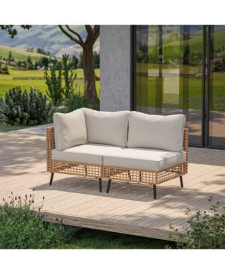 2 Pieces Outdoor Sectional Sofa Set  All-Weather PE Wicker Rattan Patio Conversation Set with Thick Cushions & Coffee Table