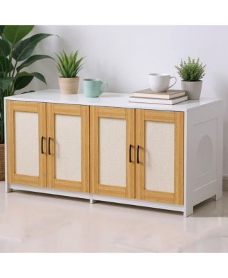 Double Litter Box Enclosure Furniture for 2 Cats | 47.2" Large Hidden Cabinet with Sisal Doors, Multi-Functional Cat TV Stand/Side Table