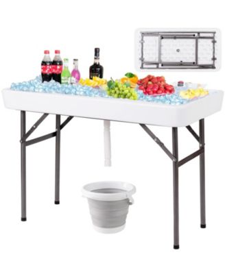 4 ft Folding Party Ice Table with Skirt and Ice Bucket, Portable Cooler Table