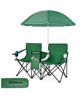 Portable Folding Double Picnic Chair with Umbrella, Outdoor Seating
