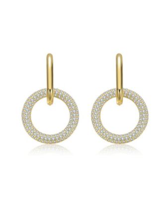 Modern Round & Oval Fusion Paved CZ Drop Hoop Earrings