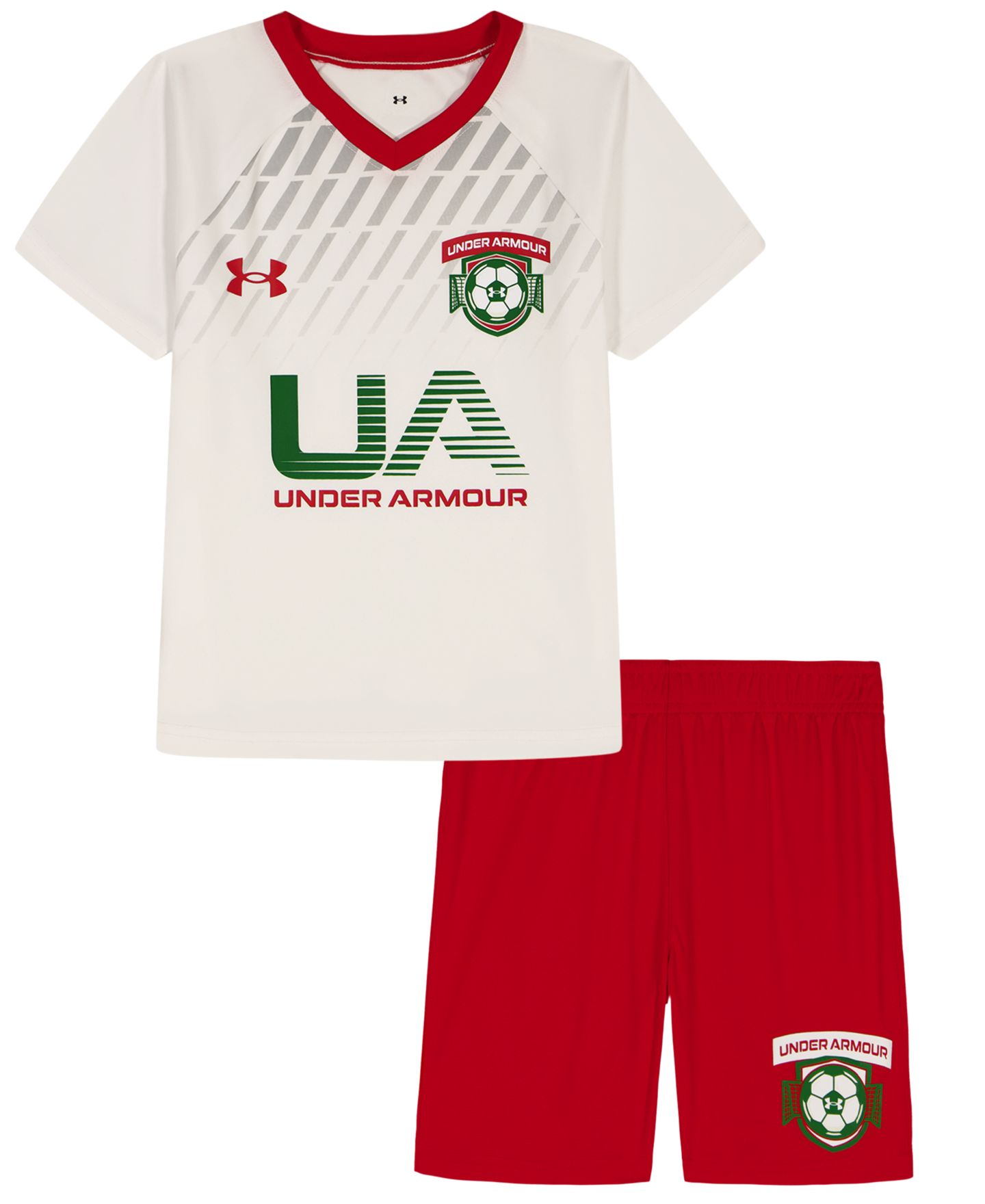Детский комплект Under Armour Tech Soccer: футболка и шорты, 2-7 лет, цвет: Белый / Красный — фото 3