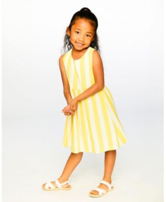Big Girls Sleeveless Dress White and Yellow Stripes