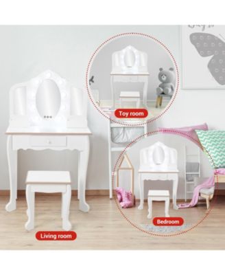White Kids Makeup Vanity Set, Girls  Perfect Gift Pretend Dress-Up Playset with Stool