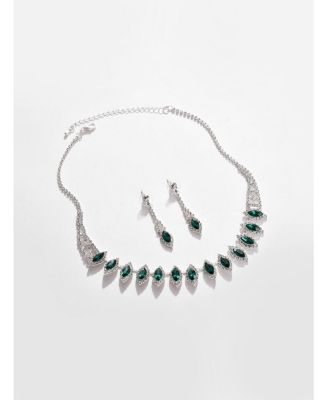 Silver Plated Designer Stone Necklace And Earring Set