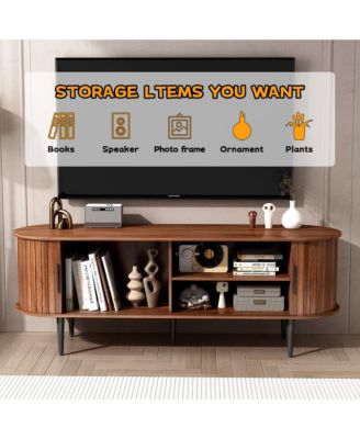 55 Inches Modern TV Stand with Storage Compartment and Sliding Door