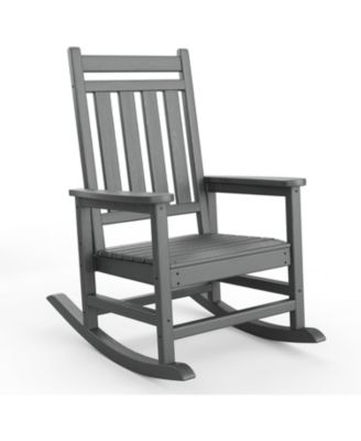 HDPE Weather-Resistant Rocking Adirondack Chair - 380LBS Heavy Duty, No Complex Assembly, Wood-Grain - Patio/Lawn