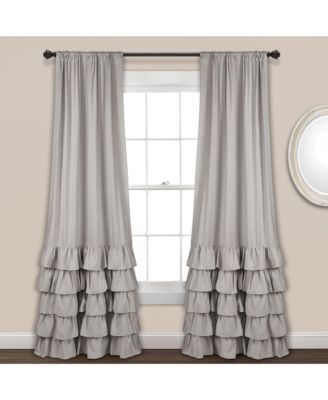 Allison Ruffle Light Filtering Window Curtain Panels Pair 40"W x 95"L Light Gray - Coquette Curtains for Bedroom - Ruffle Curtains Kids