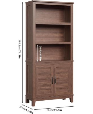 Bookcase with Door 5 Tier Storage Bookshelf Wooden Farmhouse Bookshelves Rustic Vintage Etagere Walnut for Home Office,Living Room