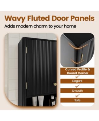 Fluted Bathroom Wall Cabinet with Open Shelf, Space-Saving Storage