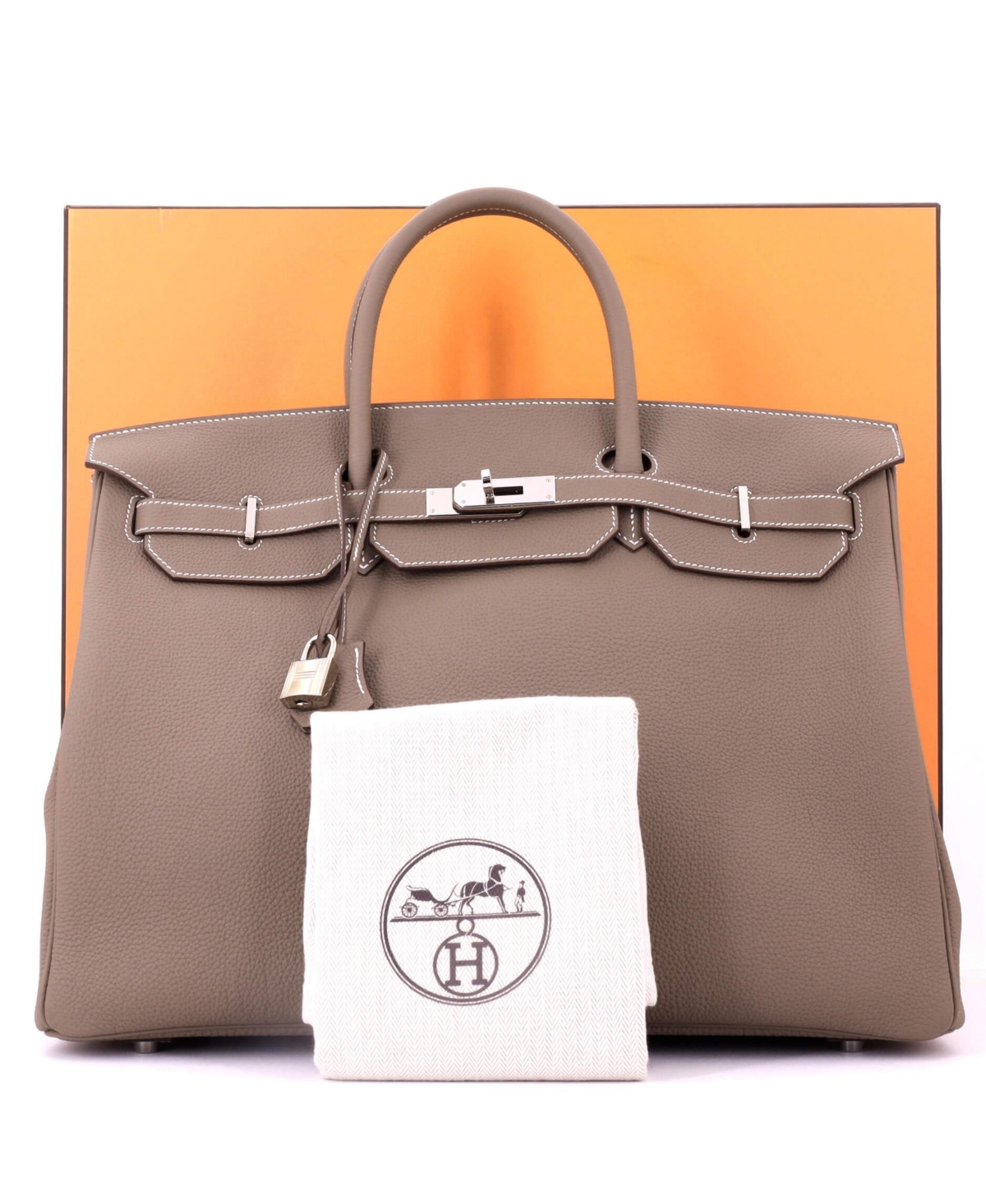Pre-Owned HERMES Birkin 40 Handbag Grey Togo with Palladium Hardware