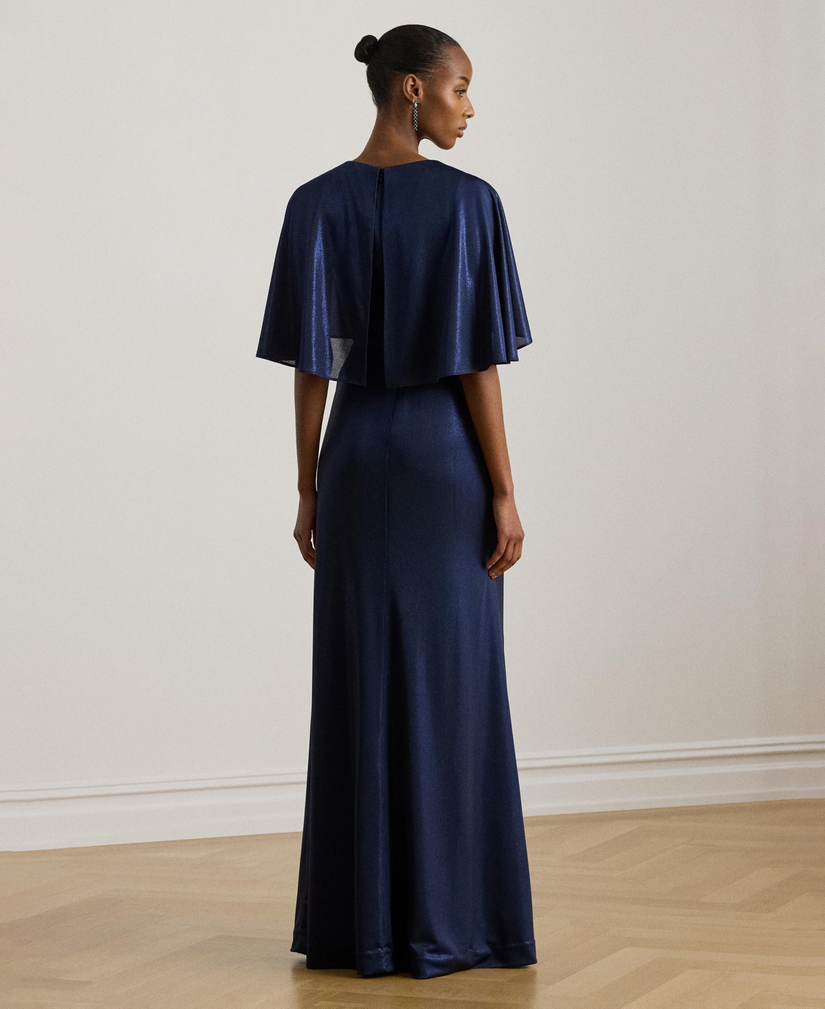 Lauren Ralph Women's Metallic Jersey Twist-Front Cape Gown